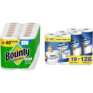 imageBounty QuickSize Paper Towels White 16 Family Rolls Charmin Ultra Soft Cushiony Touch Toilet Paper 18 Family Mega XL Rolls