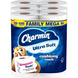 imageCharmin Toilet Paper Ultra Soft Cushiony Touch 18 Family Mega XL Rolls  126 Regular Rolls385 sheet Pack of 18