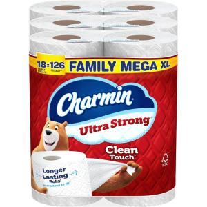 imageCharmin Toilet Paper Ultra Strong Clean Touch 18 Family Mega XL Rolls  126 Regular Rolls385 sheet Pack of 18