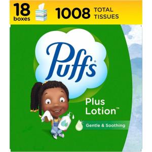 imagePuffs Plus Lotion Facial Tissue 18 Cubes 56 Tissues Per Box56 Count Pack of 18