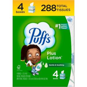 imagePuffs Plus Lotion Facial Tissue 18 Cubes 56 Tissues Per Box72 Count Pack of 4