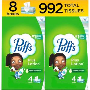 imagePuffs Plus Lotion Facial Tissues 8 Family Boxes 124 Facial Tissues per Box Allergies and Colds124 Count Pack of 8 Bundle
